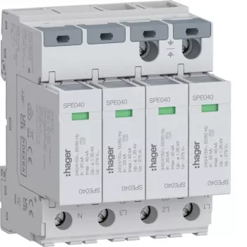 Hager SPE440S 4P túlfeszültség-védelmi készülék Typ 2 TNS Uc 275V In 20kA Imax 40kA