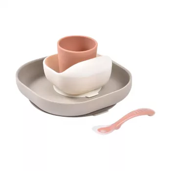 Beaba szilikon bébiétkező készlet tapadó alappal Terracotta (913602)