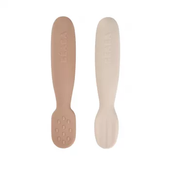 Beaba 2 darabos szilikon első kanál-rágóka készlet Praline/Clay