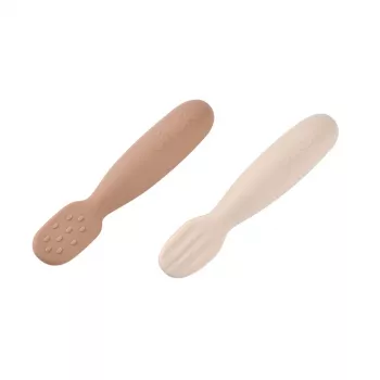 Beaba 2 darabos szilikon első kanál-rágóka készlet Praline/Clay