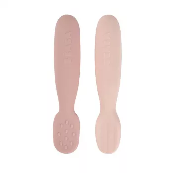 Beaba 2 darabos szilikon első kanál és rágóka készlet Cotton Candy/Sorbet