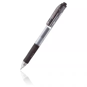 Pentel Hybrid Gel Grip nyomógombos gél toll - fekete tinta - 0,7 mm - közepes - átlátszó test - fém hegy