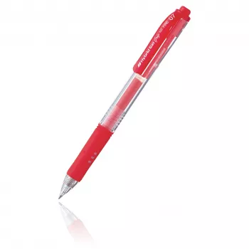 Pentel Hybrid Gel Grip nyomógombos gél toll - piros tinta - 0,7 mm közepes hegy - átlátszó ház - fémkapocs