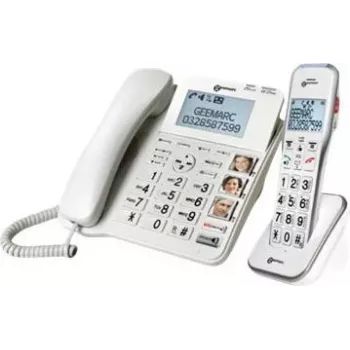 Geemarc DECT595 COMBI vezetékes szeniortelefon üzenetrögzítővel, kihangosítóval, optikai hívásjelzéssel, hallókészülék-kompatibilis, vészjeladóval (DECT595_COMBI_WH_VDE)
