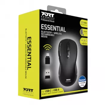 PORT Designs PORT Connect Professional ESSENTIAL vezeték nélküli optikai egér - 5 gomb - 2,4 GHz, Bluetooth - USB vevő - fekete