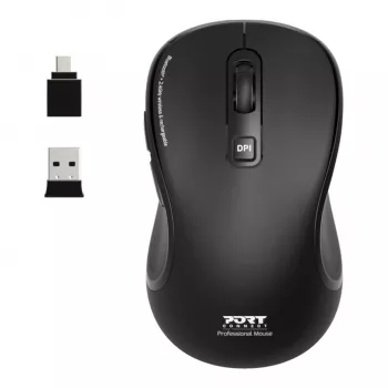 PORT Designs PORT Connect Professional ESSENTIAL vezeték nélküli optikai egér - 5 gomb - 2,4 GHz, Bluetooth - USB vevő - fekete