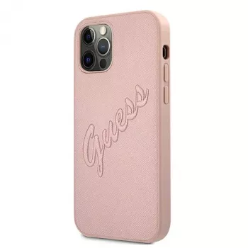 Guess GUHCP12LRSAVSRG Saffiano Vintage Script merev tok Apple iPhone 12 Pro Max készülékhez, rózsaszín