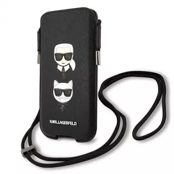 Karl Lagerfeld Ikonik Karl & Choupette Head Saffiano merev tok Apple iPhone 12 Pro Max 6,7 inch készülékhez fekete