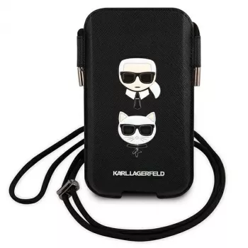 Karl Lagerfeld Ikonik Karl & Choupette Head Saffiano merev tok Apple iPhone 12 Pro Max 6,7 inch készülékhez fekete