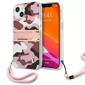 Guess GUHCP13MKCABPI merev tok iPhone 13 / 14 / 15 6,1 inch készülékhez rózsaszín Camo Strap Collection