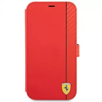 Ferrari FESAXFLBKP13SRE On Track Carbon Stripe könyvtok iPhone 13 mini készülékhez, piros