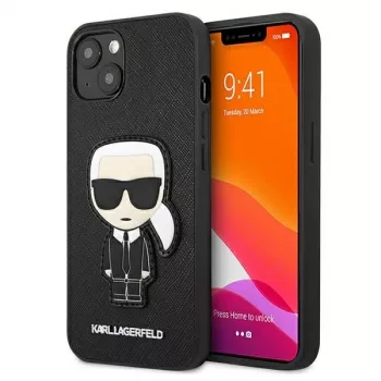 Karl Lagerfeld KLHCP13SOKPK iPhone 13 Mini 5,4 inch fekete merev tok Saffiano Ikonik Karl Patch