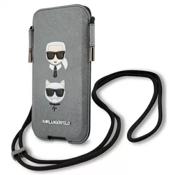 Karl Lagerfeld Ikonik Saffiano merev tok Apple iPhone 12 / 12 Pro 6,1 inch készülékhez szürke