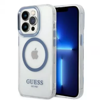 Guess Metal Outline MagSafe kemény tok Apple iPhone 14 Pro Max 6,7 inch - kék