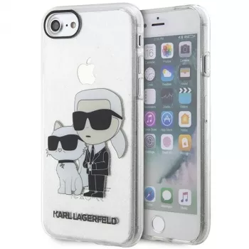 Karl Lagerfeld KLHCI8HNKCTGT iPhone 7/8/SE 2020 / SE 2022 átlátszó kemény tok Glitter Karl & Choupette