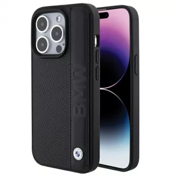 BMW BMHCP15L22RDPK iPhone 15 Pro 6,1 inch Hardcase bőr textúra és csíkok fekete