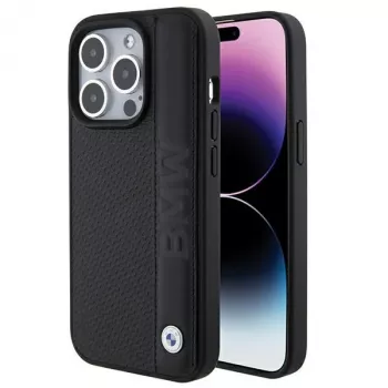 BMW M Collection iPhone 15 Pro Max 6,7 inch fekete Hardcase bőr textúrázott és csíkos