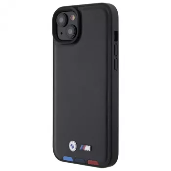 BMW M Collection Leather Stamp hátlap iPhone 15 Plus / 14 Plus 6,7 inch - fekete tricolor