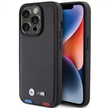 BMW Leather Stamp Tricolor tok iPhone 15 Pro 6,1 inch készülékhez, fekete