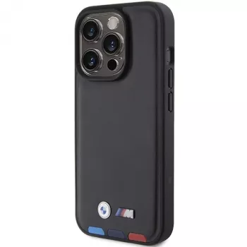 BMW Leather Stamp Tricolor tok iPhone 15 Pro 6,1 inch készülékhez, fekete