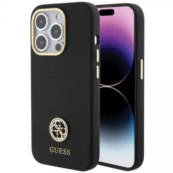 Guess GUHCP15XM4DGPK Hardcase szilikon Logo Strass 4G hátlap Apple iPhone 15 Pro Max 6,7 inch fekete