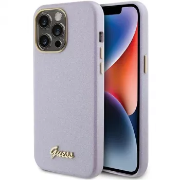 Guess GUHCP15LPGMCSL Glitter Glossy Script kemény tok iPhone 15 Pro 6,1 inch lila