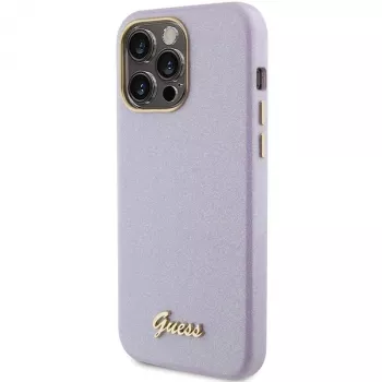Guess GUHCP15LPGMCSL Glitter Glossy Script kemény tok iPhone 15 Pro 6,1 inch lila