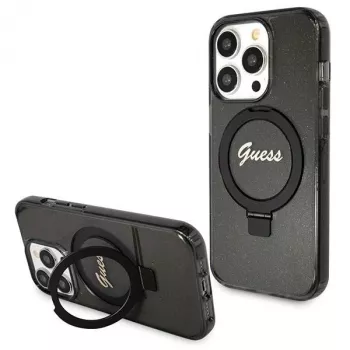 Guess Script Glitter Collection Hardcase Ring Stand MagSafe iPhone 13 Pro / 13 6.1 fekete