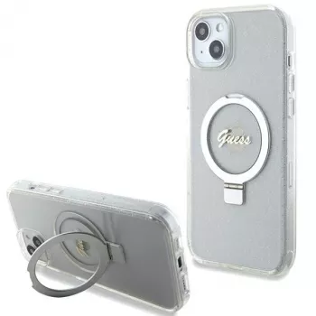 Guess GUHMP15MHRSGSD iPhone 15 Plus / 14 Plus 6,7 inch átlátszó Hardcase Ring Stand Script Glitter MagSafe
