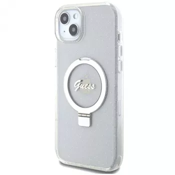 Guess GUHMP15MHRSGSD iPhone 15 Plus / 14 Plus 6,7 inch átlátszó Hardcase Ring Stand Script Glitter MagSafe