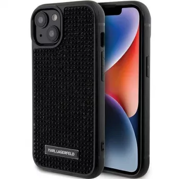 Karl Lagerfeld KLHCP15SHDSPLK iPhone 15 / 14 / 13 6,1 fekete kemény tok strassz logó fémlemez