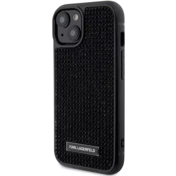 Karl Lagerfeld KLHCP15SHDSPLK iPhone 15 / 14 / 13 6,1 fekete kemény tok strassz logó fémlemez
