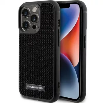 Karl Lagerfeld KLHCP15LHDSPLK kemény tok iPhone 15 Pro 6,1 inch fekete strassz logó fémlemez