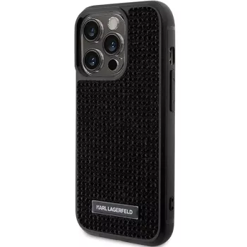 Karl Lagerfeld KLHCP15LHDSPLK kemény tok iPhone 15 Pro 6,1 inch fekete strassz logó fémlemez
