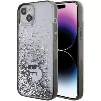 Karl Lagerfeld KLHCP15MLKCNSK iPhone 15 Plus / 14 Plus 6,7 inch átlátszó kemény tok Liquid Glitter Choupette
