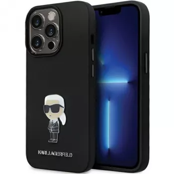 Karl Lagerfeld KLHCP14LSMHKNPK Ikonik Metal Pin szilikon tok iPhone 14 Pro 6,1 fekete