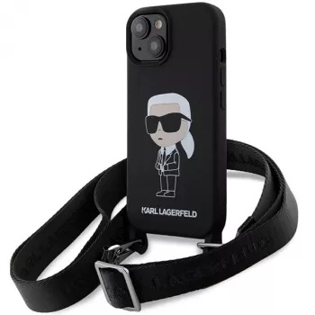 Karl Lagerfeld KLHCP15SSCBSKNK iPhone 15 / 14 / 13 6,1 kemény tok fekete Crossbody szilikon Ikonik