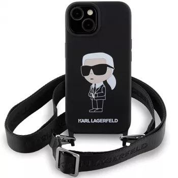 Karl Lagerfeld KLHCP15SSCBSKNK iPhone 15 / 14 / 13 6,1 kemény tok fekete Crossbody szilikon Ikonik