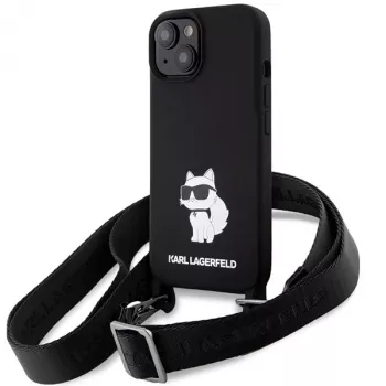 Karl Lagerfeld KLHCP15SSCBSCNK iPhone 15 / 14 / 13 6,1 kemény tok fekete Crossbody szilikon Choupette