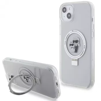 Karl Lagerfeld KLHMP15MHMRSKCH iPhone 15 Plus / 14 Plus 6,7 inch fehér kemény tok gyűrűs tartóval Karl & Choupette MagSafe