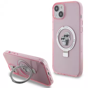 Karl Lagerfeld KLHMP15SHMRSKCP iPhone 15 / 14 / 13 6,1 inch rózsaszín kemény tok gyűrűs tartóval Karl & Choupette MagSafe