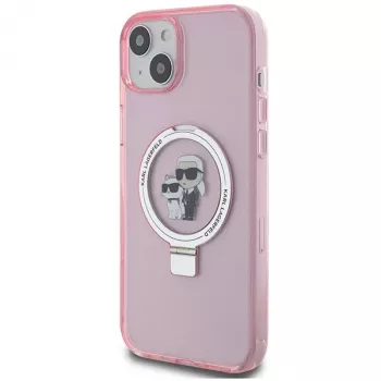 Karl Lagerfeld KLHMP15SHMRSKCP iPhone 15 / 14 / 13 6,1 inch rózsaszín kemény tok gyűrűs tartóval Karl & Choupette MagSafe