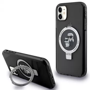 Karl Lagerfeld KLHMN61HMRSKCK kemény tok gyűrűs tartóval iPhone 11 / XR 6,1 fekete MagSafe Karl & Choupette