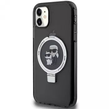 Karl Lagerfeld KLHMN61HMRSKCK kemény tok gyűrűs tartóval iPhone 11 / XR 6,1 fekete MagSafe Karl & Choupette
