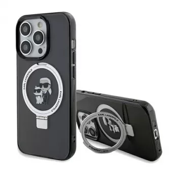 Karl Lagerfeld iPhone 13 Pro Max 6,7 inch kemény tok gyűrűs tartóval Karl & Choupette MagSafe fekete