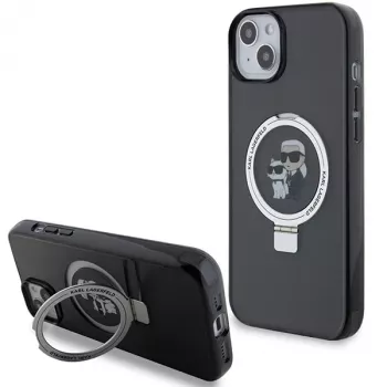 Karl Lagerfeld KLHMP15SHMRSKCK iPhone 15 / 14 / 13 6,1 fekete kemény tok gyűrűs tartóval Karl & Choupette MagSafe