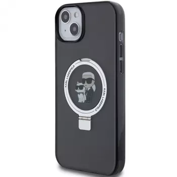 Karl Lagerfeld KLHMP15SHMRSKCK iPhone 15 / 14 / 13 6,1 fekete kemény tok gyűrűs tartóval Karl & Choupette MagSafe