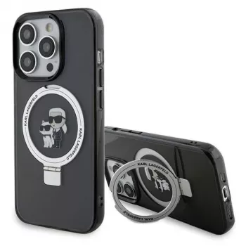 Karl Lagerfeld KLHMP15XHMRSKCK iPhone 15 Pro Max 6,7 inch fekete kemény tok gyűrűs tartóval Karl & Choupette MagSafe