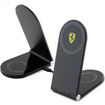 Ferrari összecsukható 2 az 1-ben vezeték nélküli töltő FECBFMALK 15W fekete nyomott logó MagSafe
