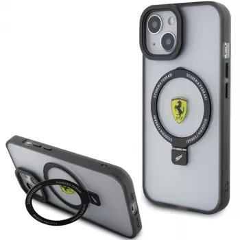 Ferrari FEHMP15MUSCAK iPhone 15 Plus / 14 Plus 6,7 inch átlátszó füstös kemény tok gyűrűs tartóval, MagSafe, 2023 kollekció